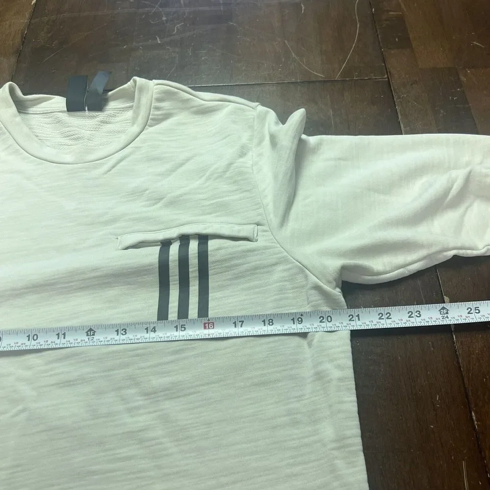 Adidas Sweatshirt Mens Medium Beige Embroidered Logo Pullover Terry Cloth Fleece